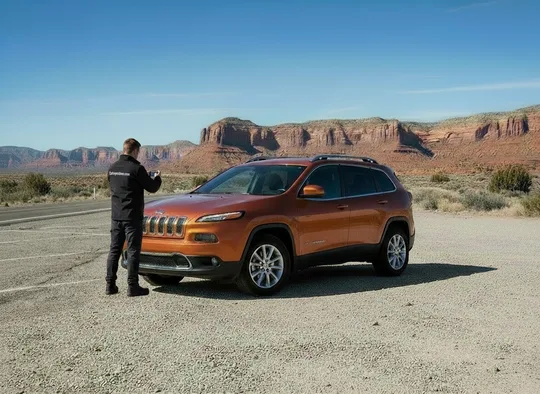 Inspector photographing an SUV in the New Mexico desert